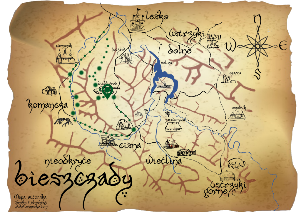 Samochodowy szlak Bieszczady wg Barnaby. Pk 3 Sztolnia Fredry mapa
