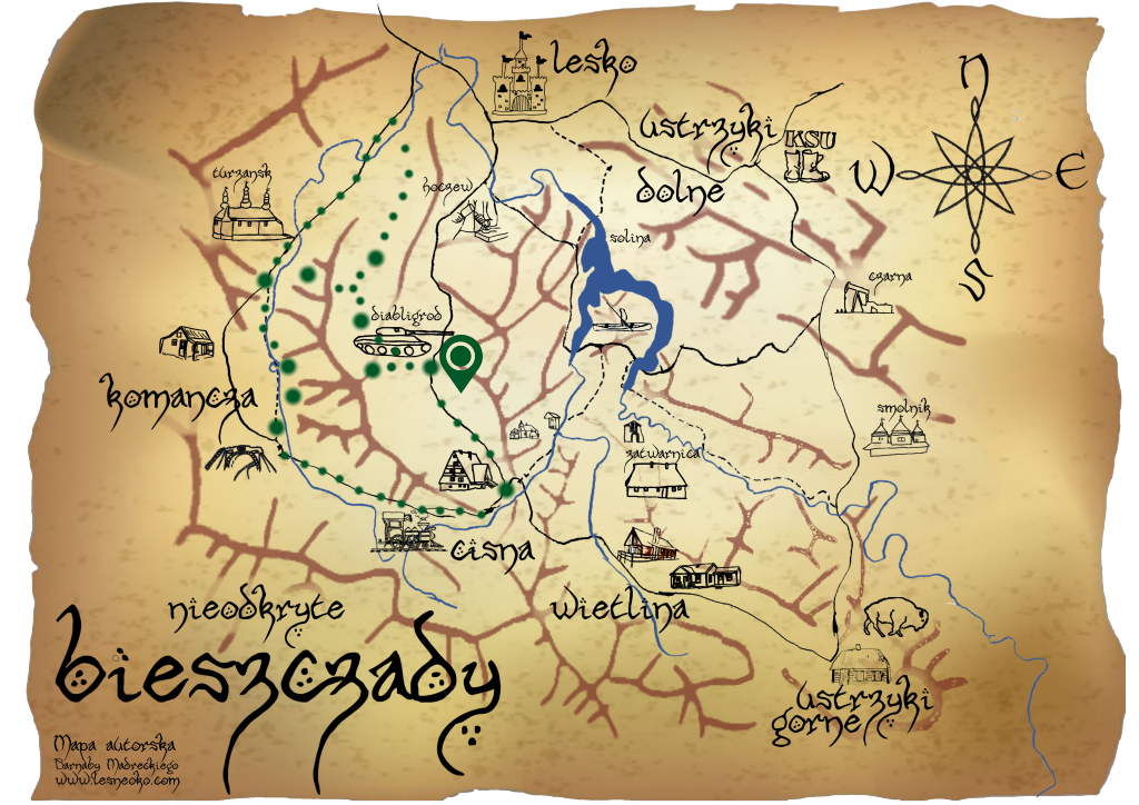 Samochodowy szlak Bieszczady wg Barnaby. Pk 2 Lasumiła  mapa