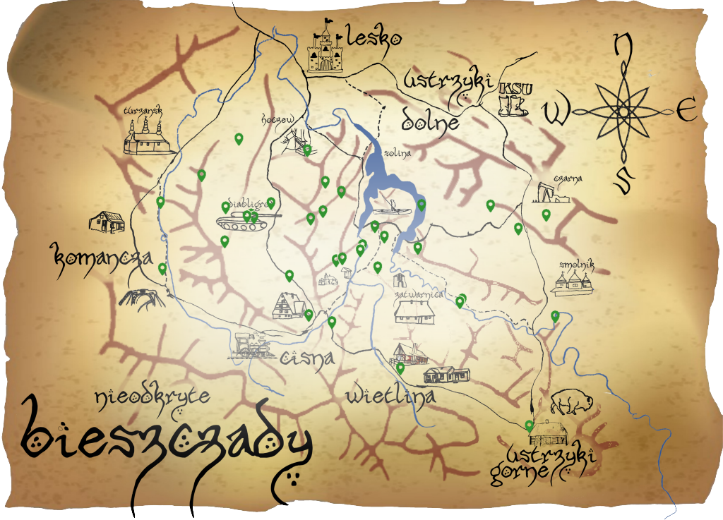 Rajd Bieszczady według Barnaby - mapa punktów